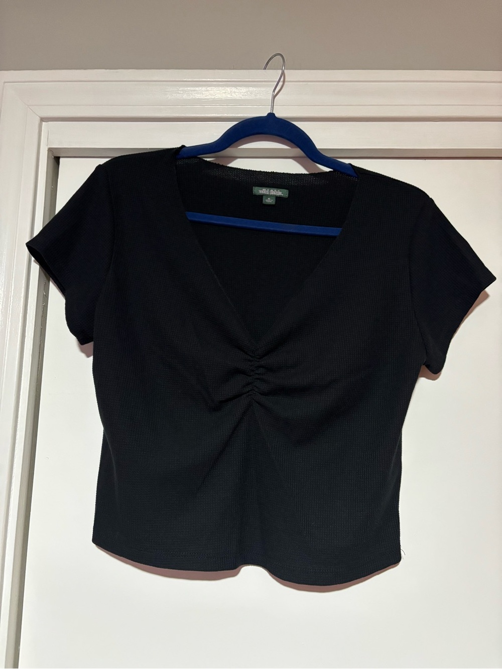 Wild Fable Black V-Neck Ruched Front Top